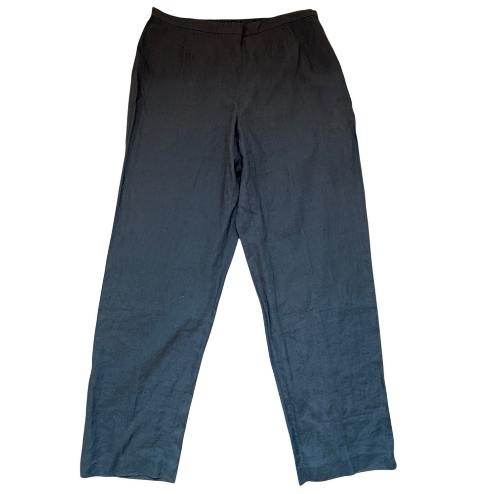 Sutton Studio Linen Pants Women's Size 12 Blue Side Zip Straight Leg Lightweight
